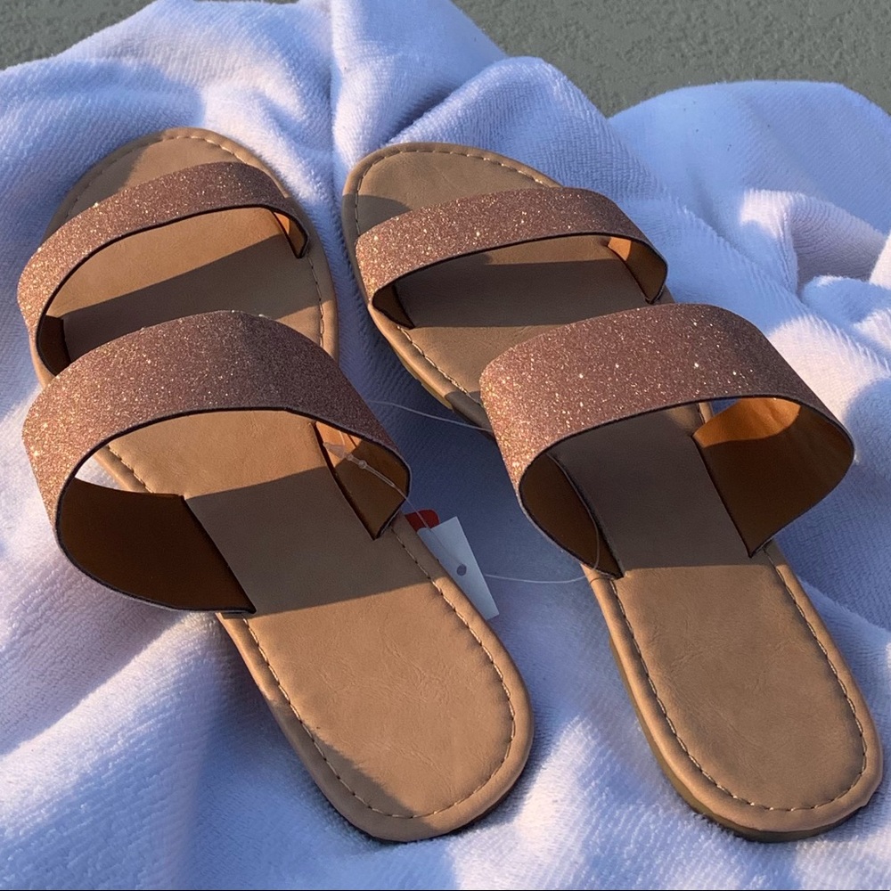 5/$30! MIX & MATCH! ICING ROSE GOLD GLITTER Slip-On Sandals! - Picture 3 of 7